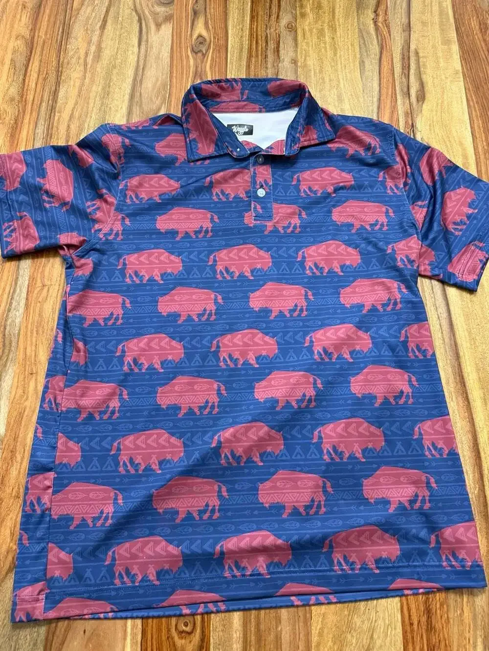 Waggle Golf Men's Buffalo After Dark Native Print Performance Polo Shirt, large - Picture 1 of 4